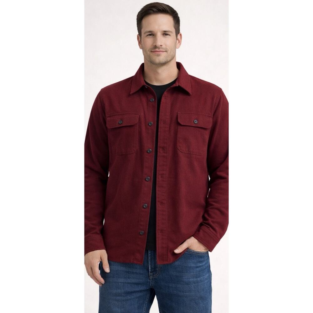 Rowm Button Up Overshirt Jacket Men Medium Burgundy Flannel Utility Size Large